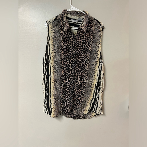 Speed Limit MPH multi animal print sleeveless button down top - Picture 1 of 5
